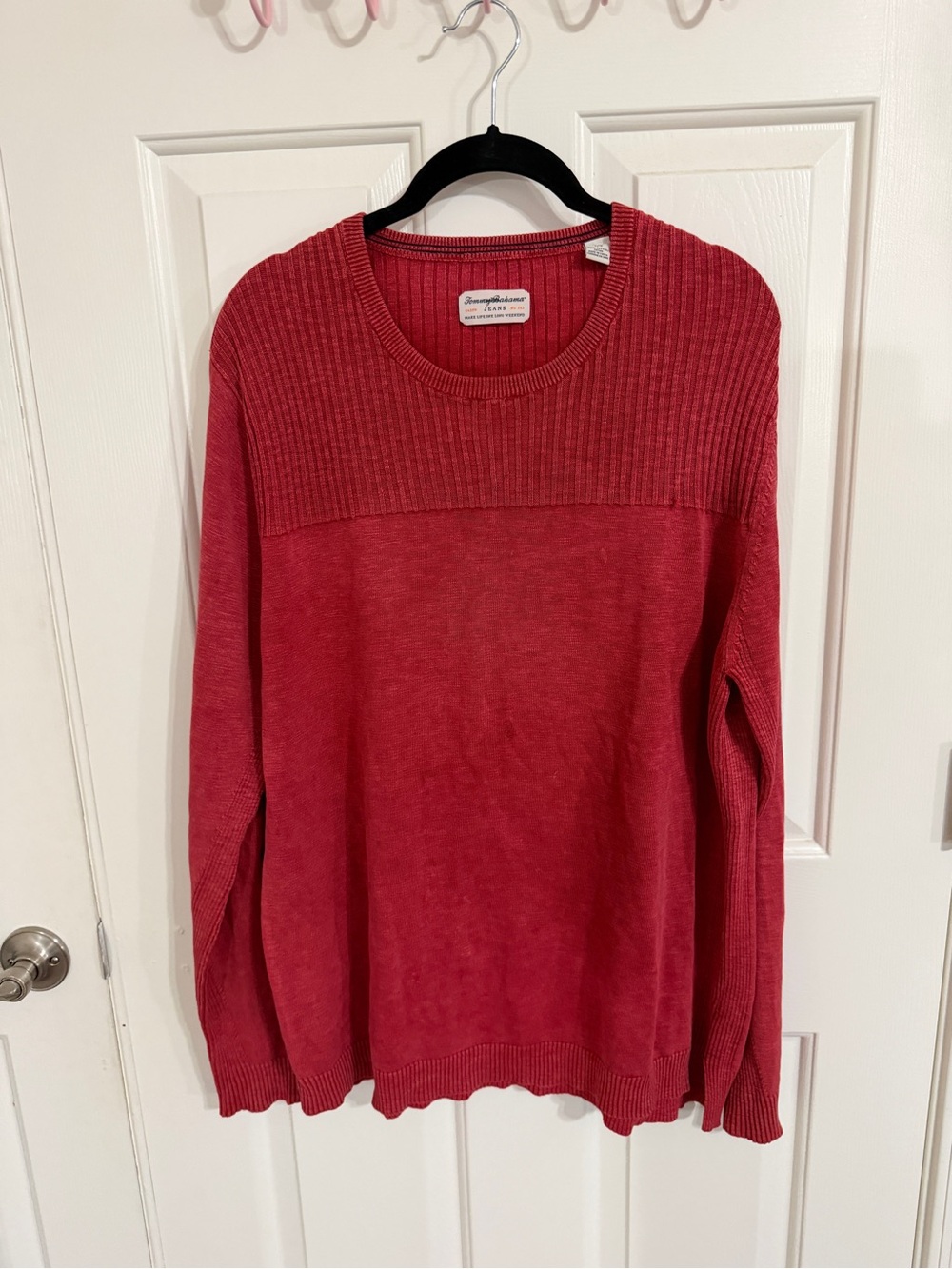 Tommy Bahama Jeans Men L Red 100% Cotton Ribbed Crewneck Sweater